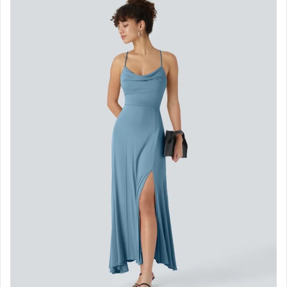 HALARA Blue Maxi Dress with Slit
